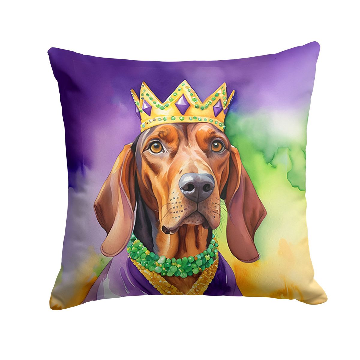 Redbone Coonhound King Of Mardi Gras Throw Pillow Machine Washable, Indoor Outdoor Decorative Pillow For Couch, Bed Or Patio, 18Hx18W_maomaolike.com
