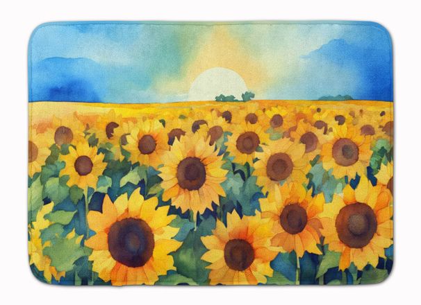 Kansas Sunflowers In Watercolor Memory Foam Kitchen Mat Machine Washable Anti-Fatigue Mat Cushion Comfort Bath Mat Or Kitchen Rug_maomaolike.com