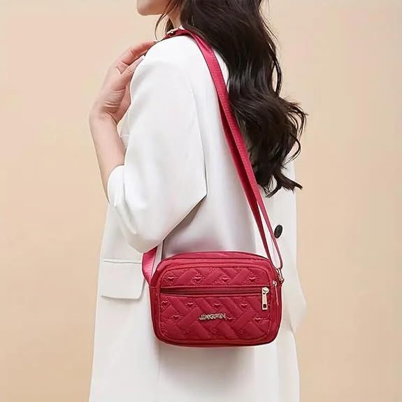 Quilted Crossbody Bags For Women - Oxford Cloth Multi-Layer Shoulder Handbag With Wide Strap -Casual Embroidery Business Bag_maomaolike.com