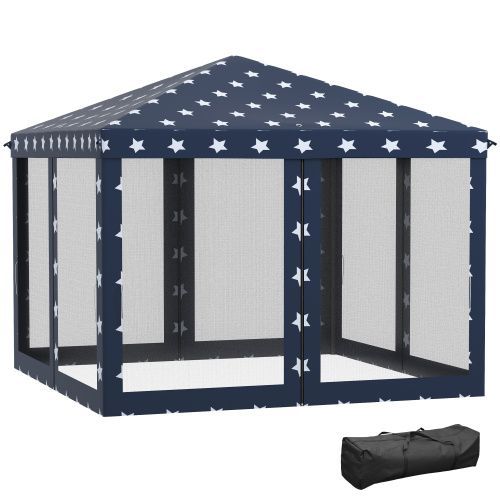 Outsunny 10' X 10' Pop Up Canopy Tent With Netting, Instant Gazebo, Ez Up Screen House Room With Carry Bag, Height Adjustable, For Outdoor, Garden, Patio, American Flag_maomaolike.com