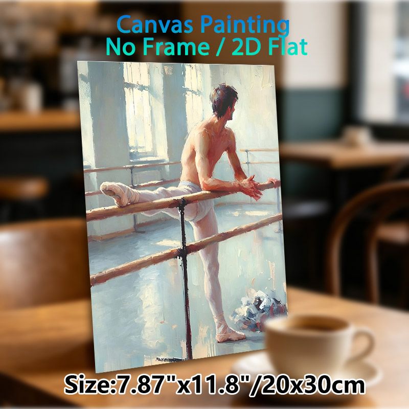 Male Ballet Dancer Painting Poster, Warm Impressionist-style Barre Stretching Scene Poster, Graceful Artistic Wall Decor Suitable For Dance Studio_maomaolike.com