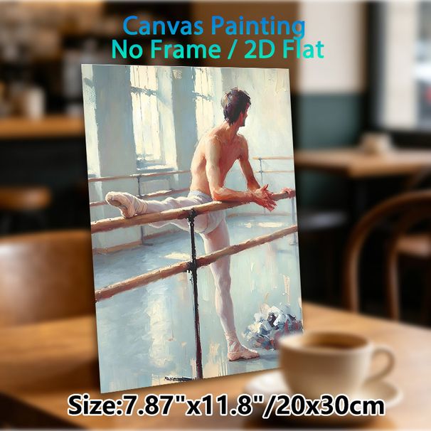 Male Ballet Dancer Painting Poster, Warm Impressionist-style Barre Stretching Scene Poster, Graceful Artistic Wall Decor Suitable For Dance Studio_maomaolike.com
