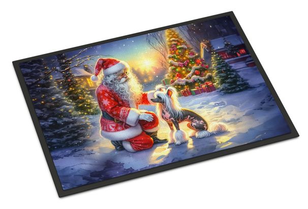 Chinese Crested And Santa Claus Doormat Front Door Mat Indoor Outdoor Rugs For Entryway, Non Slip Washable Low Pile, 24H X 36W_maomaolike.com
