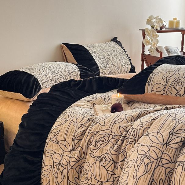 Winter French Princess Thickened Warm Milk Velvet Four-Piece Set Double-Sided Coral Fleece Bed Sheet Duvet Cover Bedding_maomaolike.com