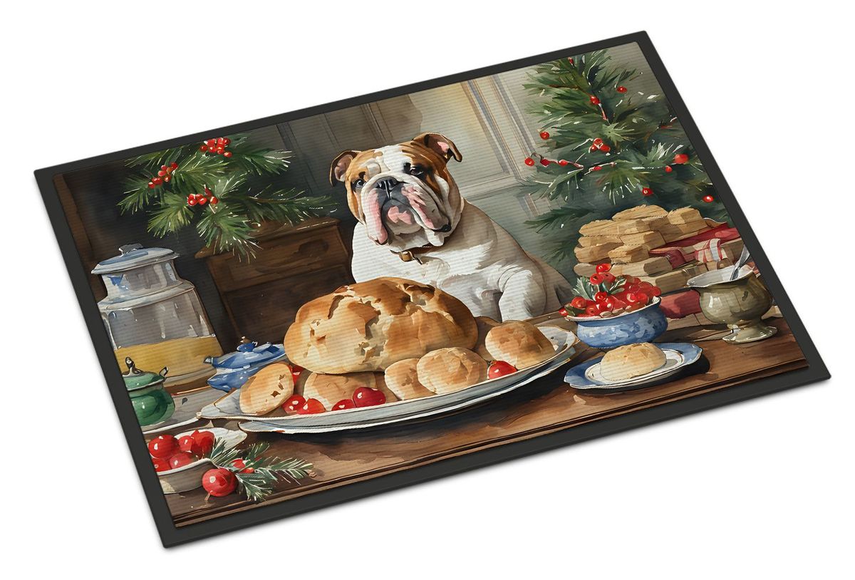 English Bulldog Christmas Cookies Doormat Front Door Mat Indoor Outdoor Rugs For Entryway, Non Slip Washable Low Pile, 24H X 36W_maomaolike.com