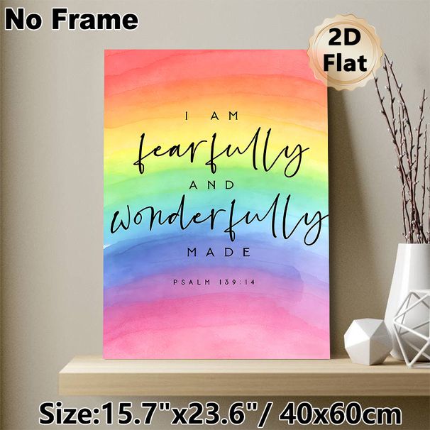 Inspirational Psalm 139:14 Scripture Painting Poster, Soft Watercolor Rainbow Gradient Poster, Uplifting Spiritual Quote Decor For Home, Bedroom_maomaolike.com