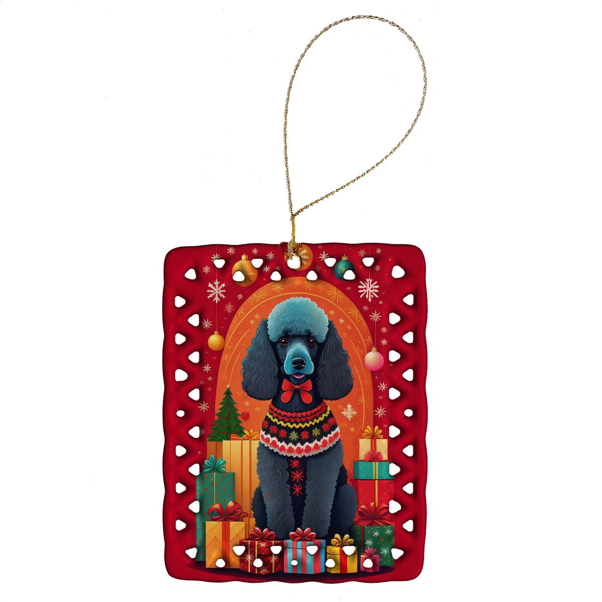 Poodle Holiday Christmas Porcelain Ornament Christmas Tree Hanging Decorations For Home Christmas Holiday, Rectangle, Gift, Multicolor_maomaolike.com