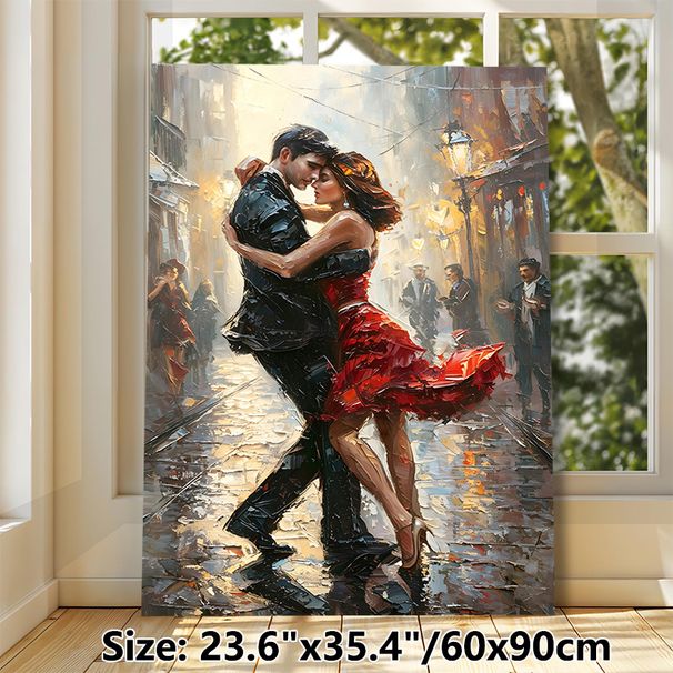 Tango Dancing Painting Poster, Impressionist Warm-toned Street Dance Scene Poster, Romantic Artistic Decor Ideal For Living Room, Bedroom And Dance_maomaolike.com