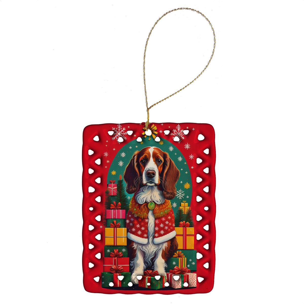 Welsh Springer Spaniel Holiday Christmas Porcelain Ornament Christmas Tree Hanging Decorations For Home Christmas Holiday, Rectangle, Gift, Multicolor_maomaolike.com