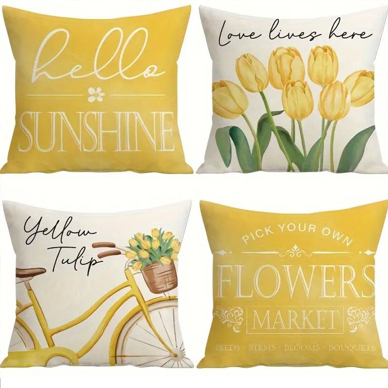 Hot Selling Yellow Bicycle Tulip Pattern Living Room Bedroom Sofa Decorative Pillow Case_maomaolike.com