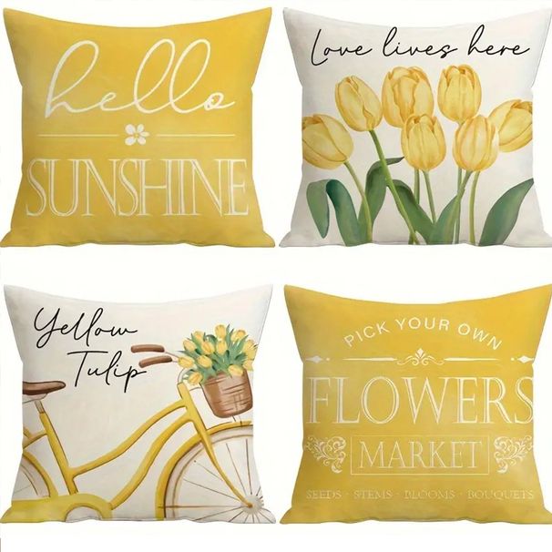 Hot Selling Yellow Bicycle Tulip Pattern Living Room Bedroom Sofa Decorative Pillow Case_maomaolike.com