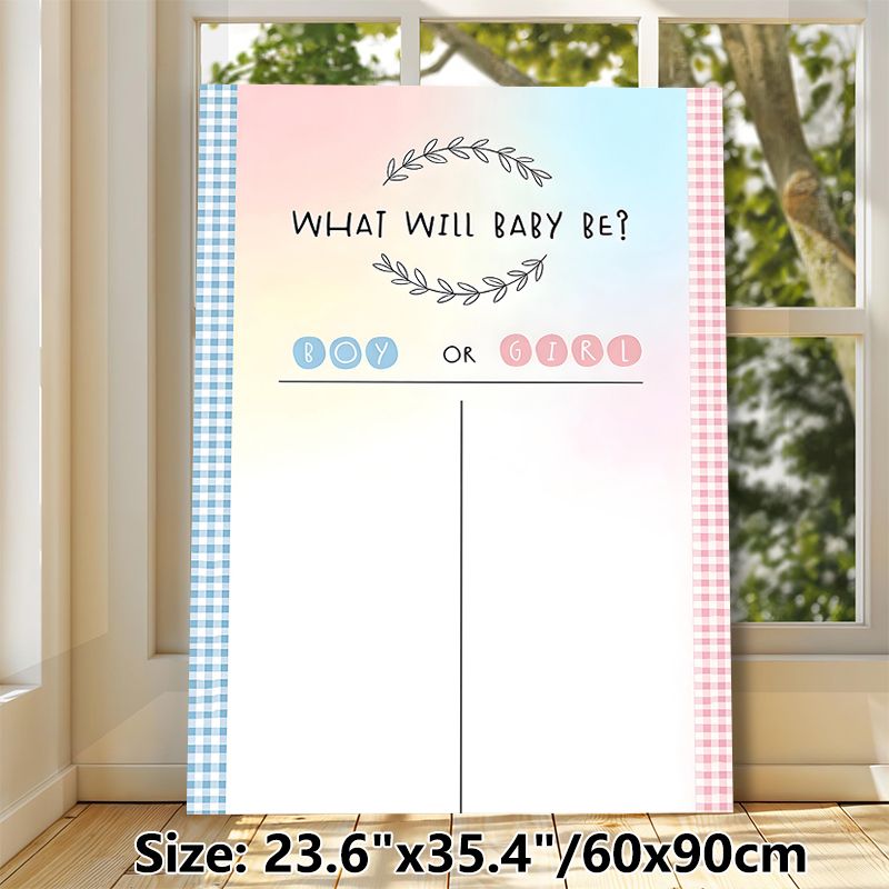 Gender Reveal Painting Poster, Gentle Pastel Gradient Pink-blue With Gingham Trim Poster, Ideal For Baby Gender Guessing Activity, Suitable For Gender_maomaolike.com