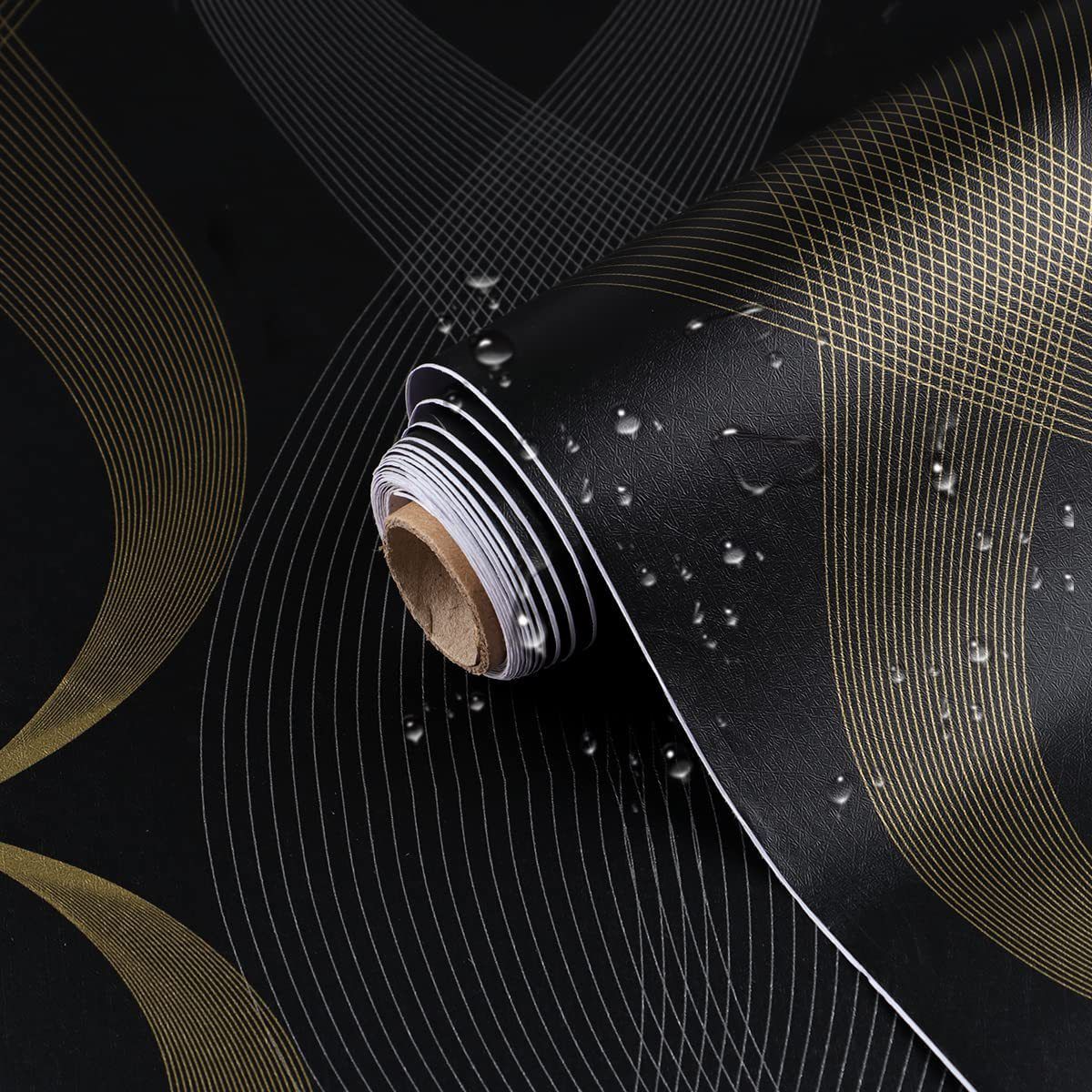 45cm*2000cm Luxury Black Gold Art Deco Peel And Stick Wallpaper, Metallic Geometric Waterproof Wall Covering For Living Room Bedroom Accent Wall_maomaolike.com