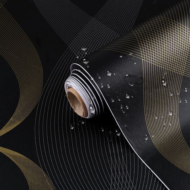 45cm*2000cm Luxury Black Gold Art Deco Peel And Stick Wallpaper, Metallic Geometric Waterproof Wall Covering For Living Room Bedroom Accent Wall_maomaolike.com