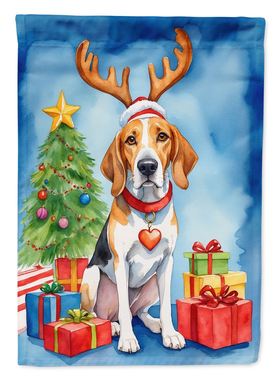 English Foxhound Christmas Reindeer House Flag Large Porch Sleeve Pole Decorative Outside Yard Banner Artwork Wall Hanging, Polyester, House Size, Multicolor_maomaolike.com