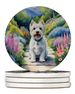 Westie Spring Path Large Sandstone Coasters Pack Of 4 Absorbent Round Coasters Decor Gifts For Men Or Women, 4 In, Multicolor_maomaolike.com