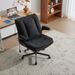 Criss Cross Legged Office Chair With Flip-Up Back Built-In Dynamic Airbag Lumbar Support, Wide Seat Desk Chair With Flip-Up Arms And Wheels, Modern Cross-Leg Chair For Home Office, Vanity, Black_maomaolike.com