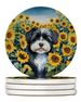 Havanese In Sunflowers Large Sandstone Coasters Pack Of 4 Absorbent Round Coasters Decor Gifts For Men Or Women, 4 In, Multicolor_maomaolike.com