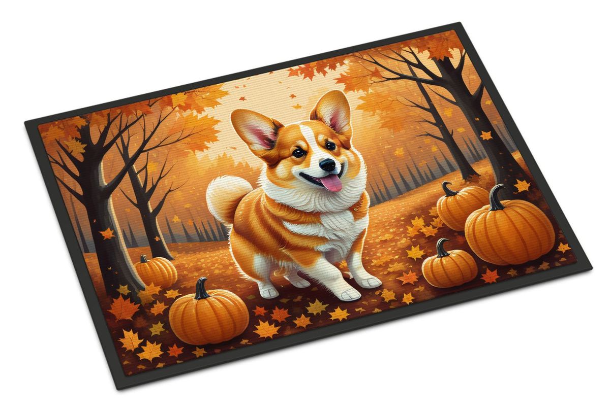 Corgi Fall Doormat Front Door Mat Indoor Outdoor Rugs For Entryway, Non Slip Washable Low Pile, 24H X 36W_maomaolike.com