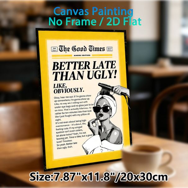 Retro Beauty Themed Painting Poster, Vintage Newspaper-style With Bold Witty Quote & Monochrome Illustration Poster, Fun Beauty-inspired Decor, Ideal_maomaolike.com
