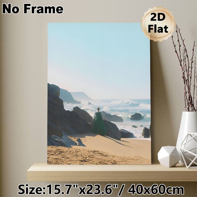 Coastal Figure Painting Poster, Misty Serene Seaside Scene Poster, Tranquil Atmospheric Artwork Suitable For Bedroom, Living Room Wall Decor_maomaolike.com