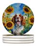 Welsh Springer Spaniel In Sunflowers Large Sandstone Coasters Pack Of 4 Absorbent Round Coasters Decor Gifts For Men Or Women, 4 In, Multicolor_maomaolike.com