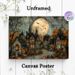 Halloween Village Painting Poster, Vintage Watercolor Spooky Moonlit Village Scene Poster, Atmospheric Seasonal Decor Ideal For Home, Living Room And_maomaolike.com