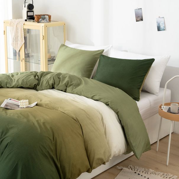 Home Garden Brushed Print Gradient Green Blue Gray Quilt Three Piece Set_maomaolike.com