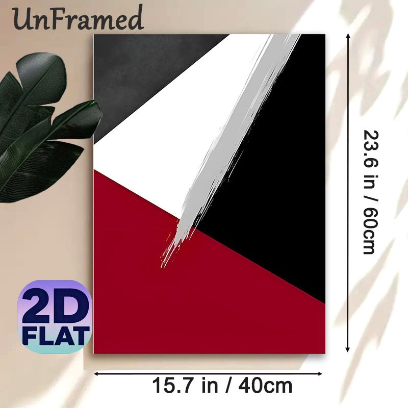 Abstract Geometric Painting Poster, Sleek Bold Red Black White Brushstroke Poster, Minimalist Modern Decor Piece Suitable For Living Room, Office_maomaolike.com