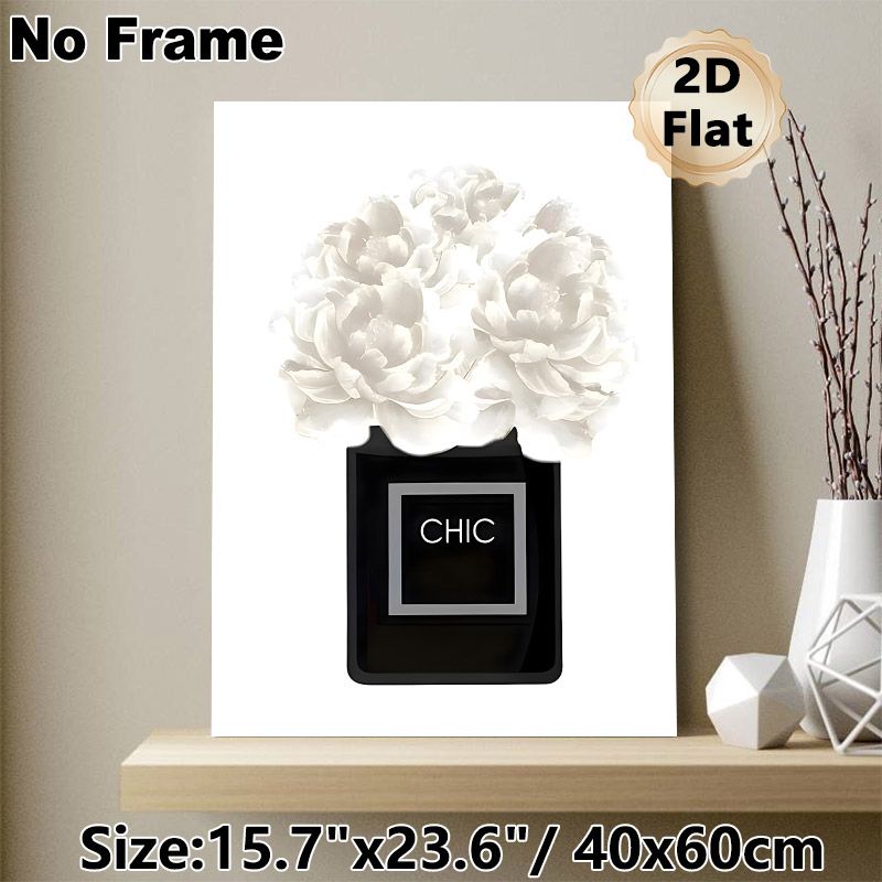 Perfume Bottle With White Peonies Painting Poster, Elegant Sleek Artistic Poster, Sophisticated Decorative Accent For Bedroom, Living Room And Vanity_maomaolike.com