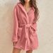 Luxurious Fluffy Hooded Home Pajamas Solid Color Warm Bathrobe_maomaolike.com