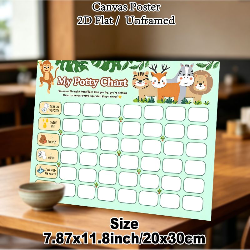 Jungle Animal Potty Chart Painting Poster, Cute Cartoon-style Poster, Cheerful Jungle Animal Design With Clear Tracking Sections To Encourage Positive_maomaolike.com