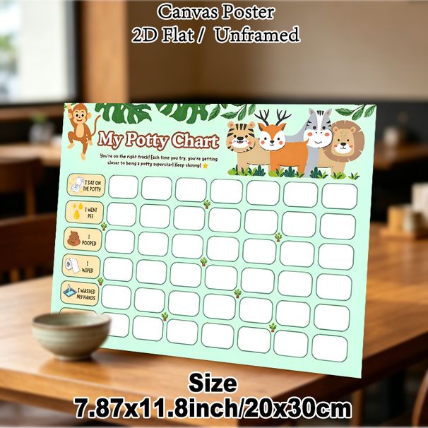 Jungle Animal Potty Chart Painting Poster, Cute Cartoon-style Poster, Cheerful Jungle Animal Design With Clear Tracking Sections To Encourage Positive_maomaolike.com