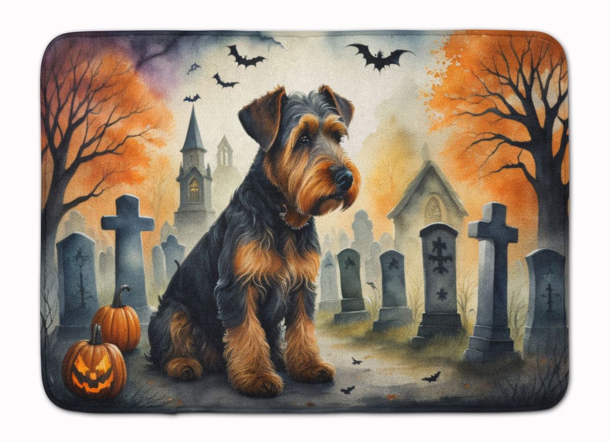 Airedale Terrier Spooky Halloween Memory Foam Kitchen Mat Machine Washable Anti-Fatigue Mat Cushion Comfort Bath Mat Or Kitchen Rug_maomaolike.com