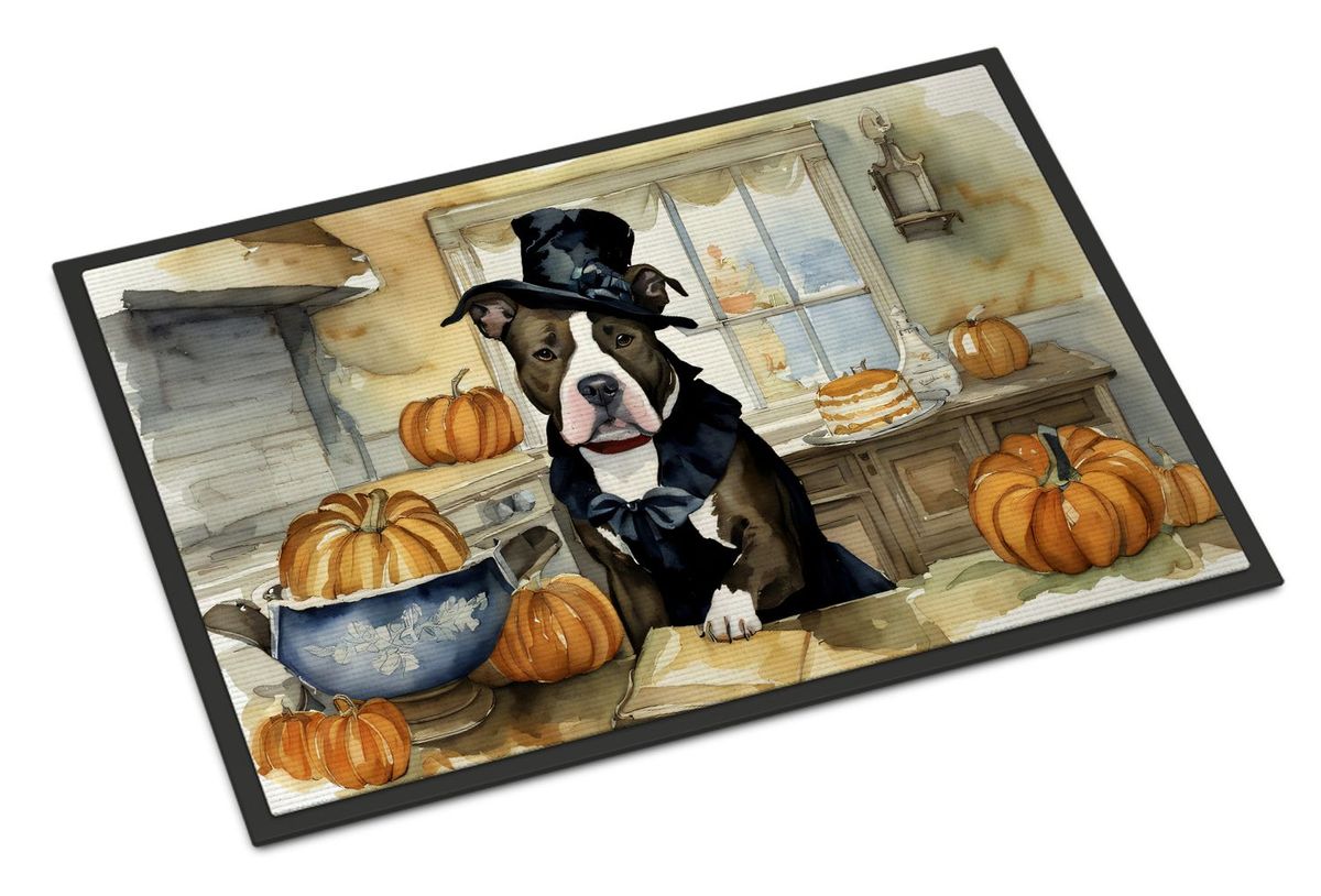 Pit Bull Terrier Fall Kitchen Pumpkins Doormat Front Door Mat Indoor Outdoor Rugs For Entryway, Non Slip Washable Low Pile, 24H X 36W_maomaolike.com