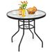 32 Inch Patio Tempered Glass Steel Frame Round Table With Convenient Umbrella Hole_maomaolike.com