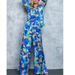Women's Clothing new fashion printed bubble long-sleeved shirt lace-up wide-leg pants two-piece suit_maomaolike.com