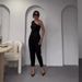 Women's Clothing Oblique Collar Halter Slim Fit Top High Waist Straight Pants Set_maomaolike.com