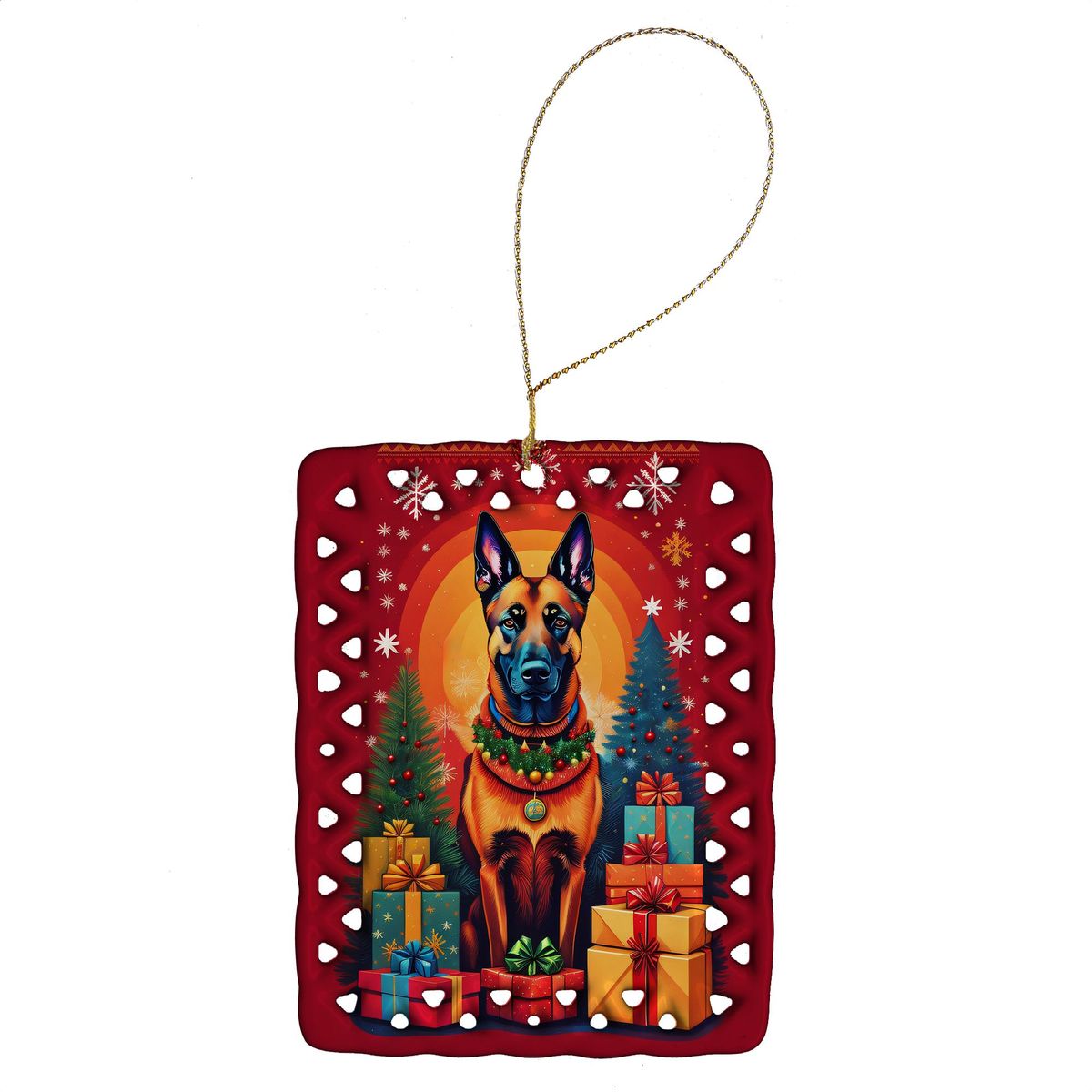 Belgian Malinois Holiday Christmas Porcelain Ornament Christmas Tree Hanging Decorations For Home Christmas Holiday, Rectangle, Gift, Multicolor_maomaolike.com