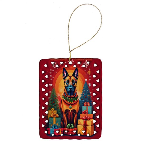 Belgian Malinois Holiday Christmas Porcelain Ornament Christmas Tree Hanging Decorations For Home Christmas Holiday, Rectangle, Gift, Multicolor_maomaolike.com