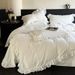 Wholesale INS French Skin-Friendly Soft Solid Color Washed Cotton Four-Piece Princess Style Ruched Ruffle Trim 4-Piece Set_maomaolike.com