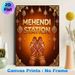 Mehendi Station Themed Painting Poster, Ornate Traditional Indian Style Poster, Features Intricate Henna Art & Golden Decorative Elements, Ideal For_maomaolike.com