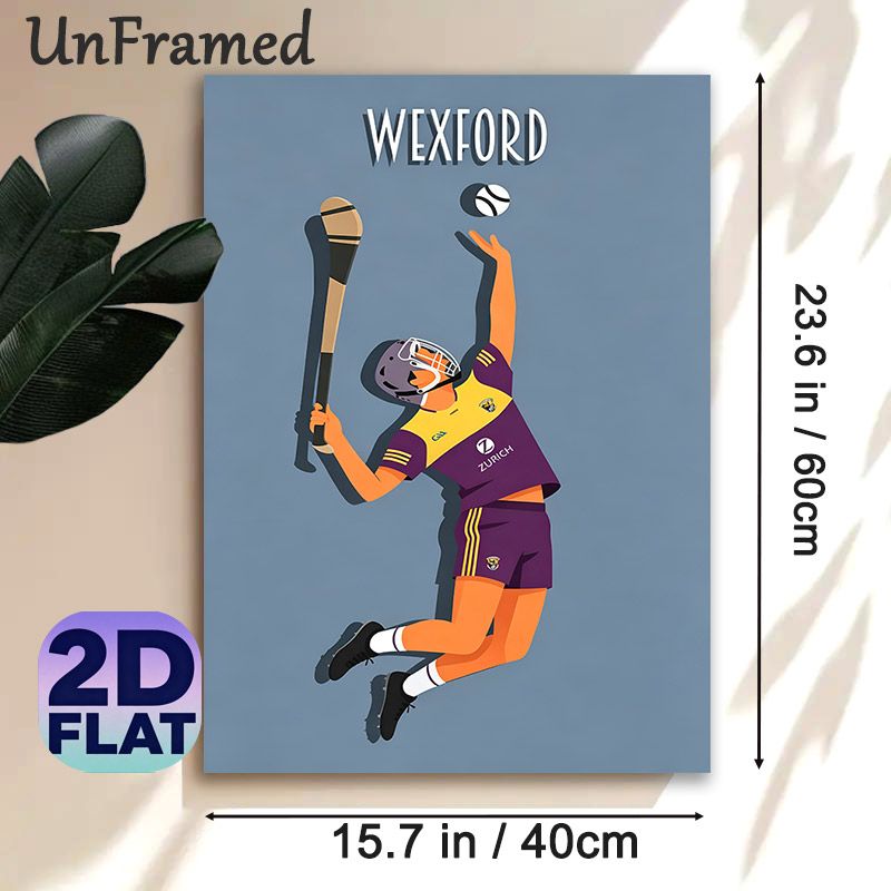 Wexford Hurling Painting Poster, Vibrant Flat Graphic Style Poster, Dynamic Hurler In Action Design, Sporty Decorative Piece Suitable For Home, Sports_maomaolike.com