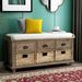 Rustic Storage Bench With 3 Drawers And 3 Rattan Baskets,Shoe Bench For Living Room,Entryway_maomaolike.com