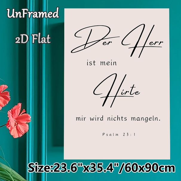 German Psalm 23:1 Themed Painting Poster, Minimalist Elegant Script Text Poster, Calming Spiritual Verse Decor Ideal For Home, Prayer Room_maomaolike.com