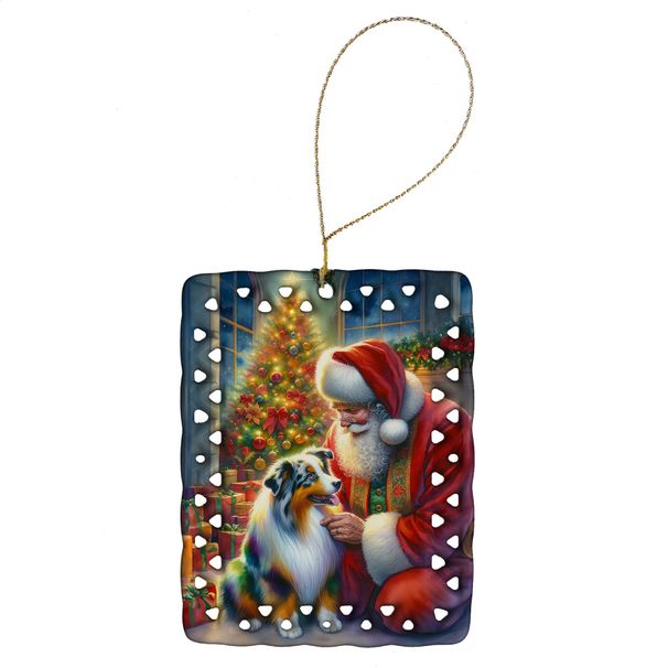 Australian Shepherd And Santa Claus Porcelain Ornament Christmas Tree Hanging Decorations For Home Christmas Holiday, Rectangle, Gift, Multicolor_maomaolike.com