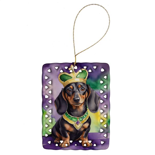 Dachshund King Of Mardi Gras Porcelain Ornament Christmas Tree Hanging Decorations For Home Christmas Holiday, Rectangle, Gift, Multicolor_maomaolike.com