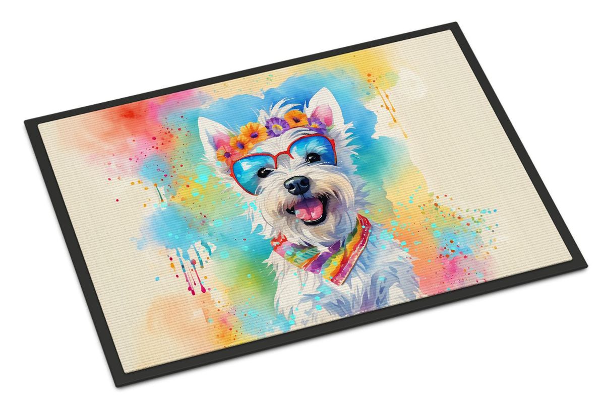 Westie Hippie Dawg Doormat Front Door Mat Indoor Outdoor Rugs For Entryway, Non Slip Washable Low Pile, 24H X 36W_maomaolike.com