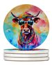 Hippie Animal Cow Large Sandstone Coasters Pack Of 4 Absorbent Round Coasters Decor Gifts For Men Or Women, 4 In, Multicolor_maomaolike.com