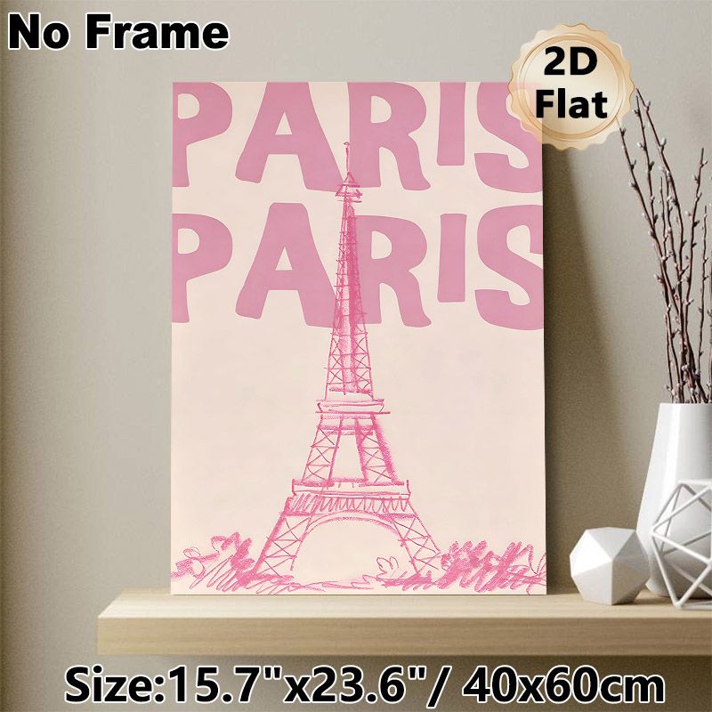 Paris Eiffel Tower Themed Painting Poster, Soft Pink Hand-drawn Style Poster, Gentle Romantic Piece Ideal For Bedroom, Living Room Wall Decor_maomaolike.com
